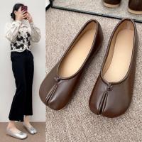 Zapatos planos de cuero con punta abierta y pezuña para mujer, mocasines vaqueros Mary, zapatos de bailarina para mujer - details 4