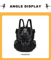 Mochila con relieve de calavera Punk para mujer, morral negro gótico con remaches de Halloween, mochila de viaje de nicho - details 2