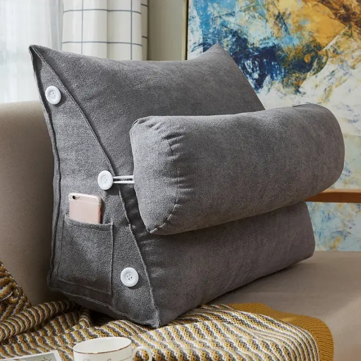 Cojín de Soporte Lumbar Triangular para Lectura con Cojín de Cabeza de Peluche Alivio del Dolor para Sofá Cama Silla Cojín de Cintura - 1