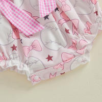 Pudcoco bebé niña mameluco verano sin mangas cuello redondo béisbol estampado Bowknot mono recién nacido mono - details 4