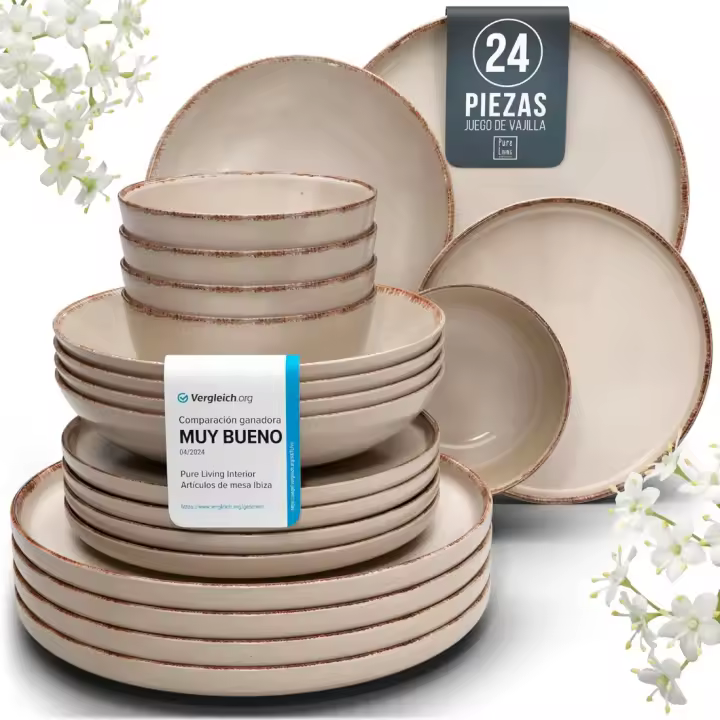 Elegante Juego de Platos de Gres Rústico para Desayuno y Postre Set de 6 Platos Resistentes para Lavavajillas Teller Pequeños para Ensalada y Pastel Pure Living en Color beige - 1