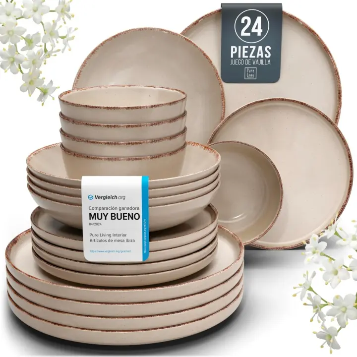 Elegante Juego de Platos de Gres Rústico para Desayuno y Postre Set de 6 Platos Resistentes para Lavavajillas Teller Pequeños para Ensalada y Pastel Pure Living en Color beige - 1