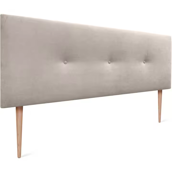 Cabecero de Polipiel o Tela Acualine Liso con Botones y Patas Tapizado de Alta Gama Cabezal Lujo Cama Dormitorio Moderno Acolchado (Tela Beige, 145x105cm (Camas 120/135/140)) - 1