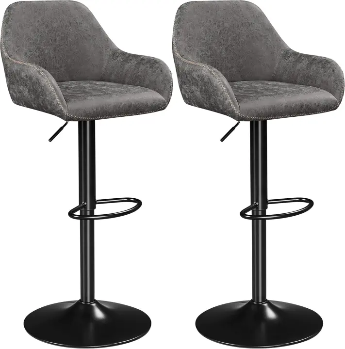 Taburete giratorio de bar con respaldo y reposapiés para cocina, altura ajustable, negro (2 unidades) - 1
