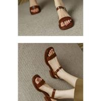 Sandalias de Mujer de Cuero Genuino Básico de Tacón Bajo Moda de Verano 2025 - details 6