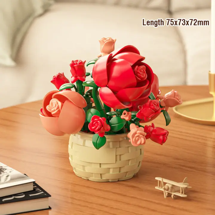 Cesta de flores para niños, bloques de construcción para suculentas, flores eternas, jardines bonsái, ladrillos románticos, modelo de plantas en macetas DIY, Kits de juguete para niños - 1