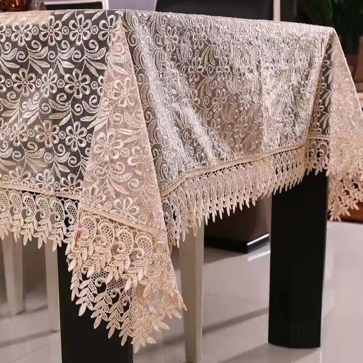 Mantel semitransparente bordado Ense blanco, juego de mesa de centro, tela floral de restaurante para decoración de bodas - 1