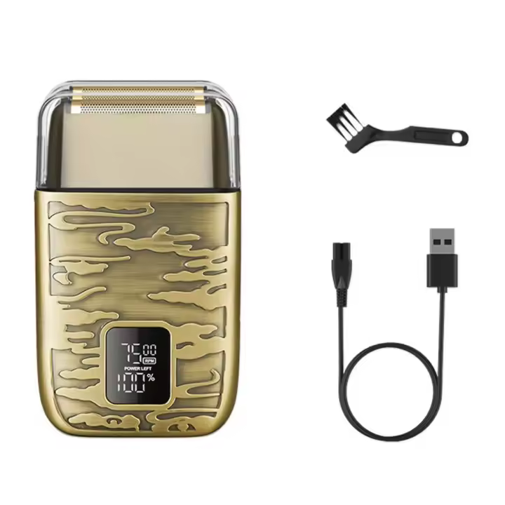 Afeitadora eléctrica de lámina profesional, recortadora de barba de Metal, empujador de doble hoja alternativo, pantalla Digital, 2 cabezales de lámina - 1