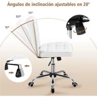 Oficina sin Reposabrazo Oficina Tapizada Cuero PU con Ruedas Base Ergonómica Metal Blanca - details 2