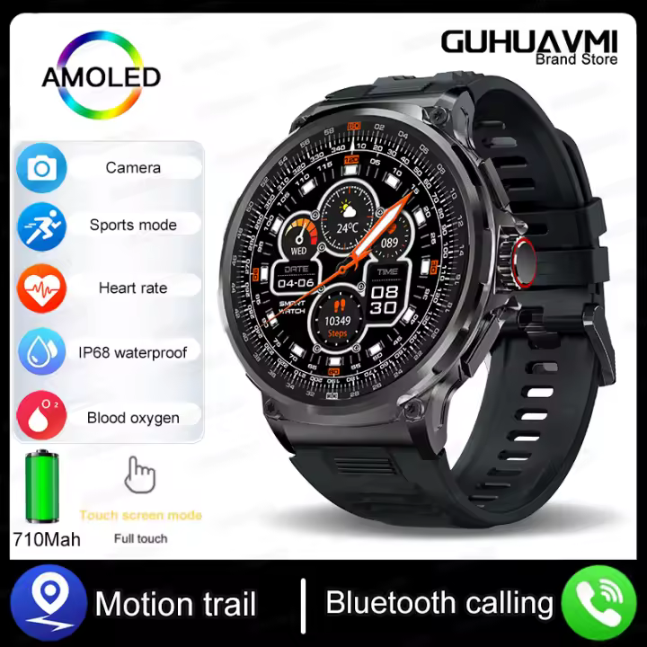 2025 nuevo reloj inteligente deportivo AMOLED para hombres con pantalla elevada, frecuencia cardíaca, presión arterial, llamada Bluetooth, resistente al agua IP67, 710 mAh, reloj deportivo inteligente con esfera 400 + - 1