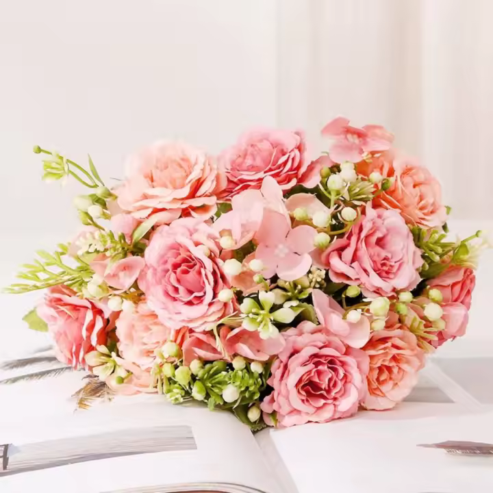 Modelo de paisaje DE PAISAJE DE Lafite, rosa de peonía, Hortensia, flor simulada, flores artificiales de seda, flores falsas, ramo de boda - 1
