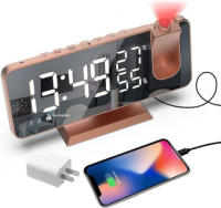 Reloj Despertador Digital de Proyección Reloj Despertador con Radio de Techo, Carga USB, Pantalla de Temperatura y Humedad, Pantalla LED de Espejo Grande de 7,3", Función de Repetición, Reloj Despertador de Doble Timbre - details 2