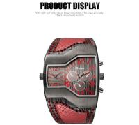 Reloj Oulm de marca de doble movimiento de lujo de primera calidad, Relojes de cuarzo para hombre, correa de cuero deportiva, reloj de pulsera militar para hombre, reloj de regalo informal - details 5