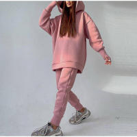 Suéter con capucha informal para mujer, jersey deportivo de lana de dos piezas, pantalones tipo araña, ropa deportiva - details 3