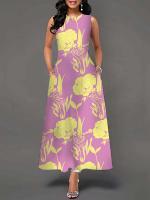 Women's Boho Long Dress Elegant Sleeveless Floral Print Casual Beach Party Summer Dress - details 41