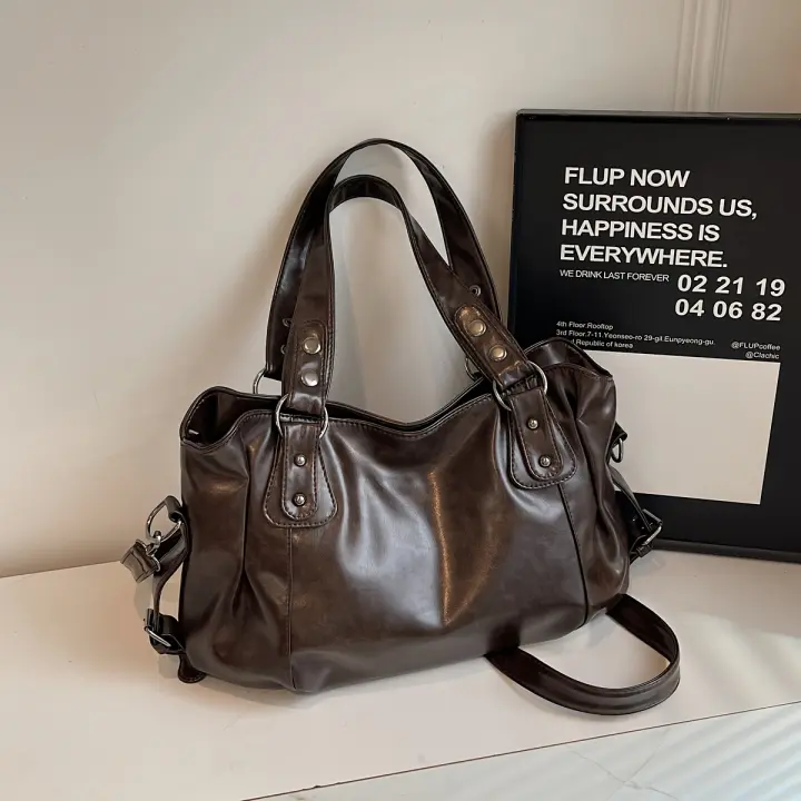 Bolso Cruzado Vintage para Mujer Gran Capacidad, Correa Desmontable, Cierre con Cremallera, Diseño Clásico Elegante, Cinturón de Metal - 1