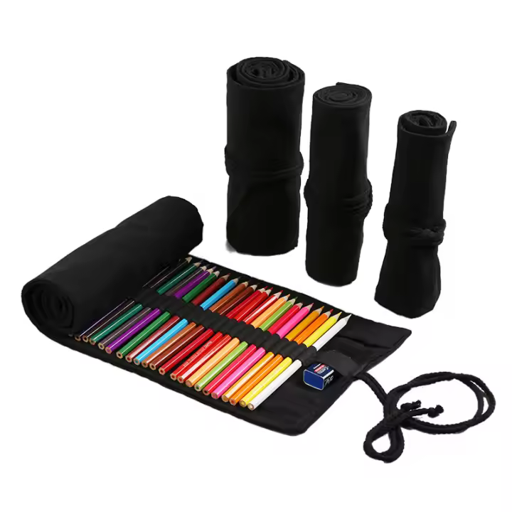 Estuche de tela de colores para lápices, bolsa de almacenamiento para cosméticos, rollo de lápices, suministros escolares, 12/24/36/48/72 agujeros - 1