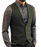 Chaleco de traje para hombre, chaleco azul de mezcla de lana con una hilera de botones, chaleco vaquero, chaqueta ajustada informal Formal de negocios - details 3