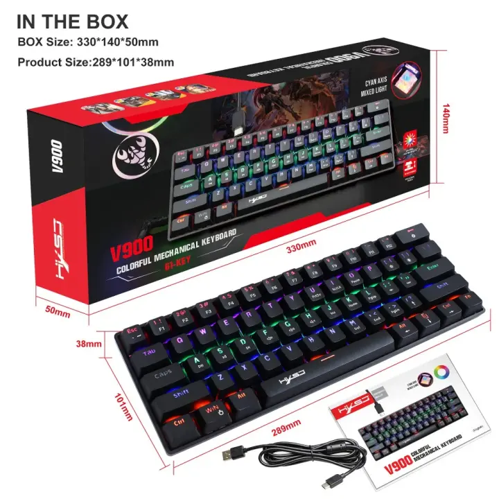 Mini Teclado Mecánico para Juegos 61 Teclas, Iluminado RGB, Retroiluminado, Azul, Tipo C, PC, Escritorio, Portátil, Jugador - 1