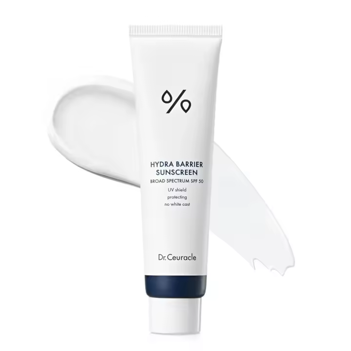 Hot Dr.Ceuracle Hydra Barrier Facial Broad Spectrum SPF 50 - Protector solar mineral coreano con óxido de zinc y ácido hialurónico, Dewy - 1