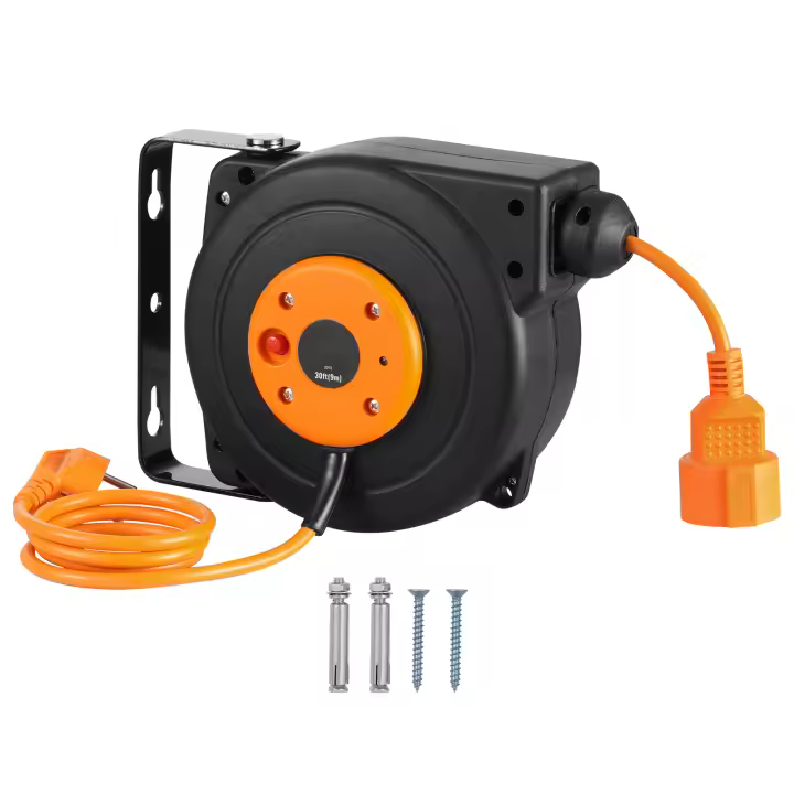 SucceBuy Carrete de cable de extensión retráctil, protección contra sobrecalentamiento, tapón ajustable, para montaje en techo/pared - 1