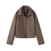 Chaqueta de Lana con Cremallera Marrón Elegante Abrigo de Otoño Vintage para Mujeres - details 2