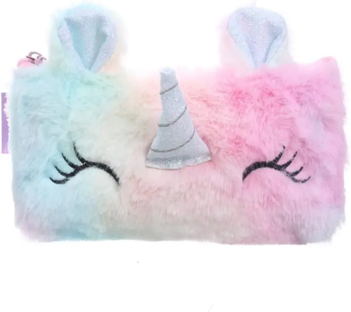 Estuche de Lápices Unicornio de Peluche Bolsa de Cosméticos Grande para Niñas - 1