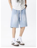 Bermudas anchas suaves y cómodas de color azul claro con cintura elástica de mezclilla Onales para hombre - details 6