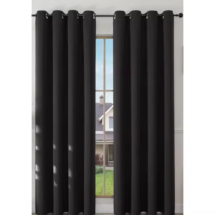 Cortinas Opacas de 2 Piezas Diseño de Ojales Negro Aislantes de Calor y Frío para Dormitorio - 1