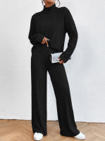 Traje de punto de manga larga con cuello alto para mujer, suéter informal, pantalones sueltos, traje de dos piezas, Otoño e Invierno - details 12