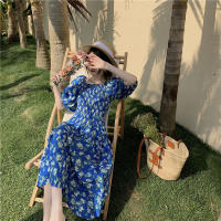 Mangas acampanadas francesas finas con cuello en V estampado casual para mujer, falda de princesa con volantes, nuevo estilo para el verano - details 0