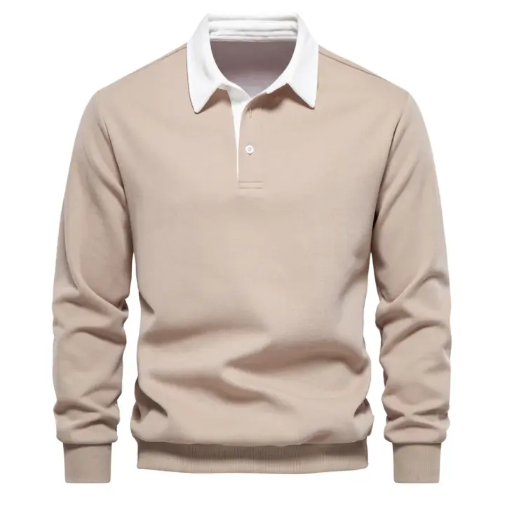 día del padre Otoño Camisa de suéter de manga larga para hombre Camisa deportiva informal de manga larga de color sólido Camisa deportiva informal de alta calidad para hombre - 1