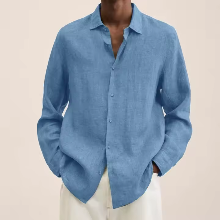 Camisa De Manga Larga Para Hombre, Estilo Casual, Color Sólido, Cuello En V, Talla Grande, Algodón, Ropa De Otoño - 1