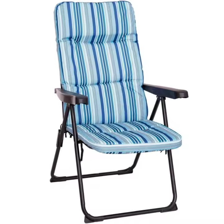 Playa, Jardín Acolchado 4 Posiciones de Acero y Lona Oxford de Rayas Azul Sin Reposapiés (Sin Reposapiés 1 sillón) - 1