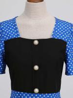 Vestido midi elegante de fiesta con estampado de lunares, manga corta y línea A, informal para verano, para mujer. - details 26