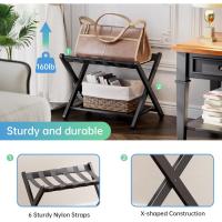 portaequipajes, plegable para maleta bambú con estante almacenamiento para habitación, dormitorio, hotel, servicio pesado (negro) - details 4