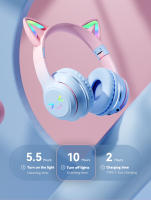 Auriculares inalámbricos RGB con bonito gato para niñas, regalos para niños, auriculares con micrófono, estéreo, música, juegos, luces de Control - details 6