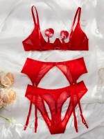 Conjunto de Sujetador Transparente con Borlas de Cuatro Piezas Lencería Sexy para Mujeres - details 16