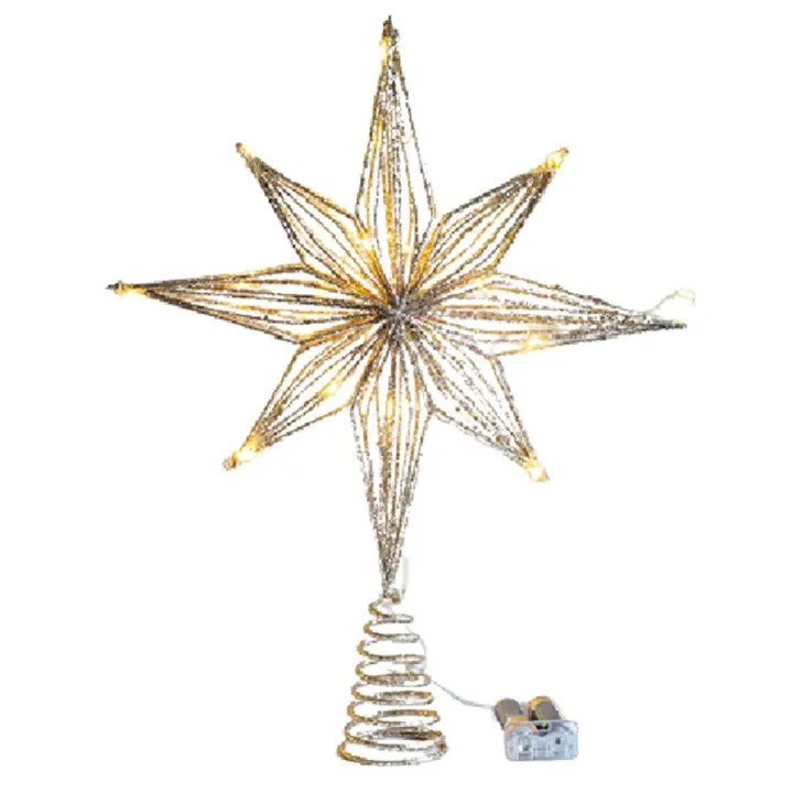 Adornos para árboles de Navidad, lámpara LED de estrella, decoraciones navideñas para el hogar, adornos para árboles, luz de árbol de estrella de ocho puntas, dorado champán - 1