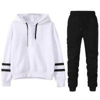 Chándal deportivo informal para mujer con capucha y sudadera negra a rayas y cómodos pantalones de cintura alta talla S-3XL - details 1