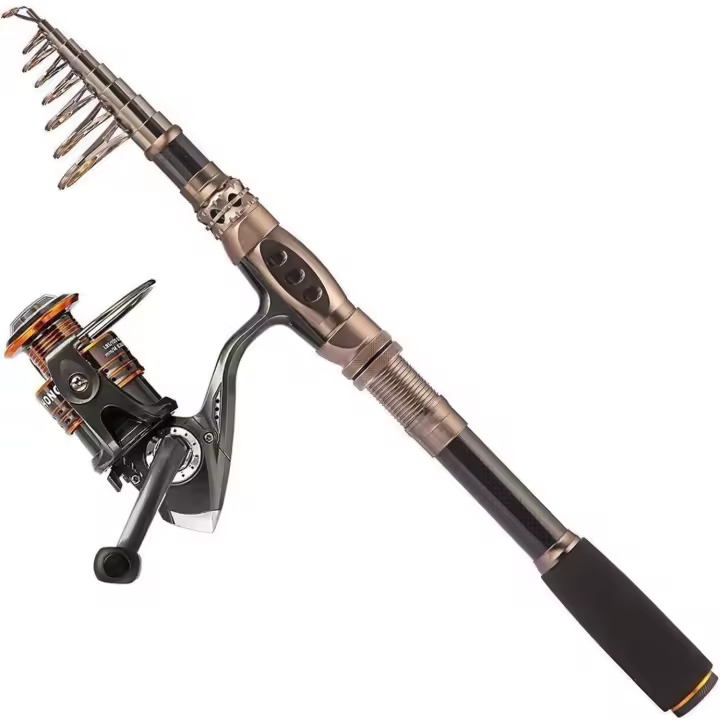 pesca y carrete Combos de fibra de carbono telescópica caña de pescar con carrete Combo Mar Agua salada de agua dulce Kit caña de pescar kit - 1