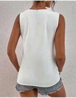 Blusa de encaje Parchwork para mujer, camiseta holgada con agujeros para verano, ropa de calle informal, Top sin mangas con cuello en V Lac - details 3