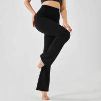 Hamidou-mallas de Yoga de cintura alta para mujer, pantalones de entrenamiento elásticos, de pierna ancha, acampanados, de color sólido, para Fitness - details 11