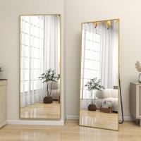 pie grande de 140 x 40 cm, espejo de cuerpo entero con marco de aluminio, para dormitorio, salón y cuarto de baño, dorado - details 9