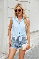 Camisa y blusa de verano para mujer, blusa holgada de gasa de Color sólido sin mangas con botones, hermosa en promociones, Tops femeninos - details 24