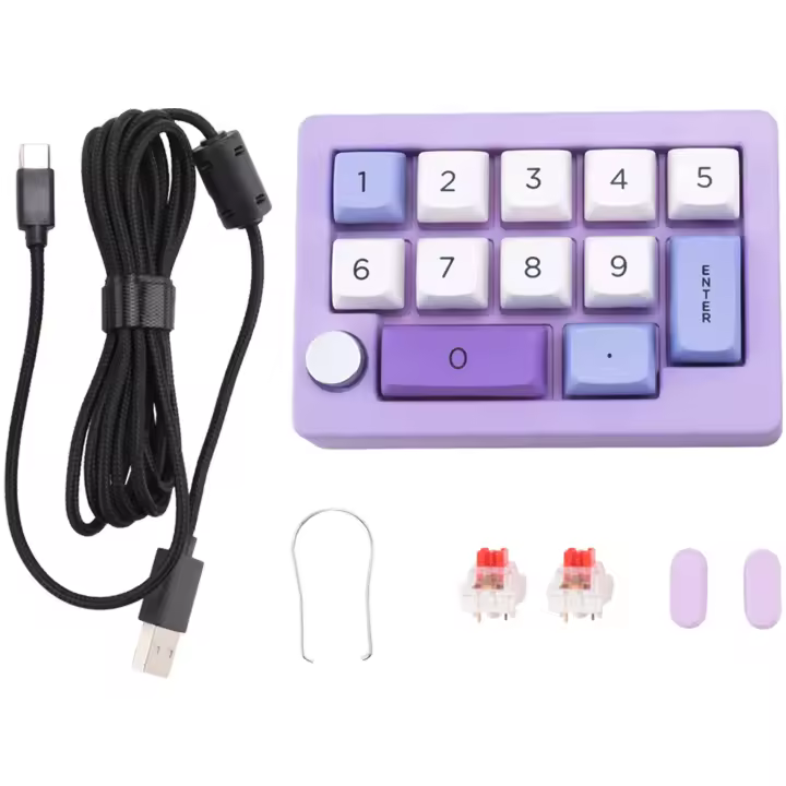Interruptor mecánico intercambiable en caliente programable Macro de 13 teclas, miniteclado numérico para juegos con luz RGB de 7 colores, color morado - 1