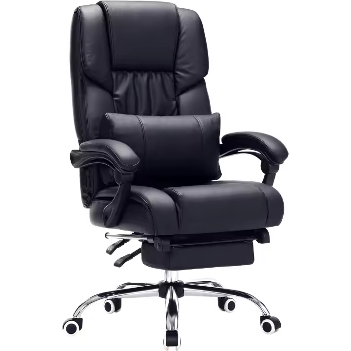 Racing Silla de Escritorio computadora Oficina Ergonómica con reposapiés Plegable PU Metal Cromado Negro 150 kg OBG71B - 1