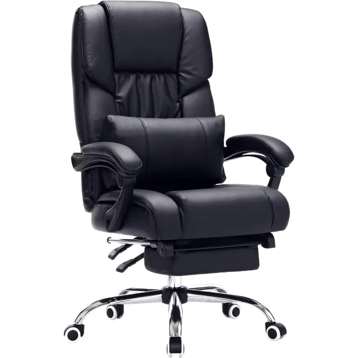 Racing Silla de Escritorio computadora Oficina Ergonómica con reposapiés Plegable PU Metal Cromado Negro 150 kg OBG71B - 1