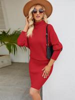 g Vestido de punto para mujer, prenda personalizada con cuello de tortuga, manga de murciélago, falda por encima de la rodilla, color sólido, nuevo para - details 9