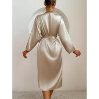 Elegante albornoz de satén para mujer, color sólido, comodidad sedosa con cinturón, ropa de dormir larga hasta la rodilla - details 11
